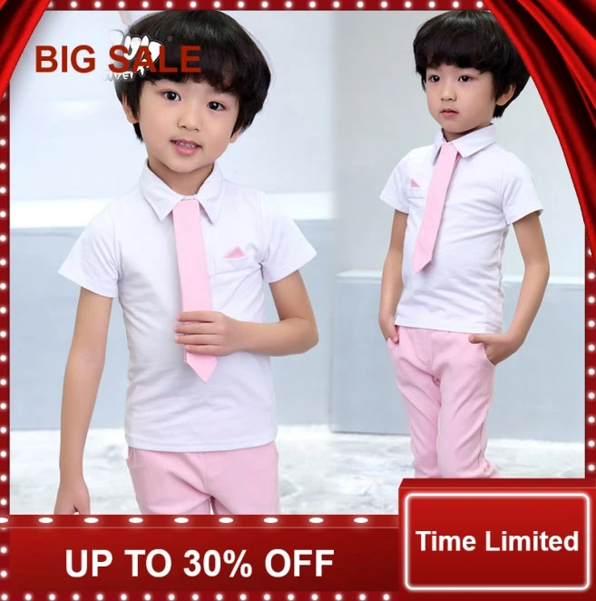 

1set High Quality baby clothing set summer Kids costumes 2-10Yrs Gentle Boys Sets with tie Children Suits White/blue