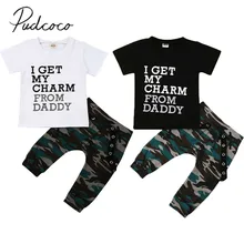 Детская летняя одежда Повседневное одежда для малышей Детская одежда для мальчиков комплект короткий рукав футболка с надписью+ камуфляжные штаны От 0 до 4 лет наряд