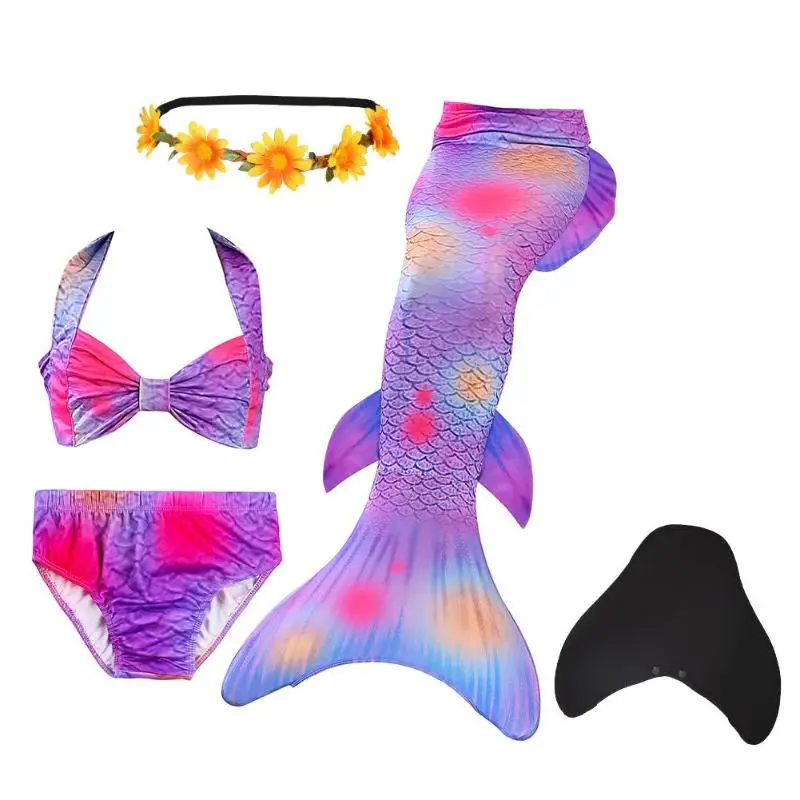 

5PCS/Set Kids Clothes Girls Mermaid Tails with Fin Swimsuit Bikini Bathing Suit Dress for Girls With Flipper Monofin For Swim