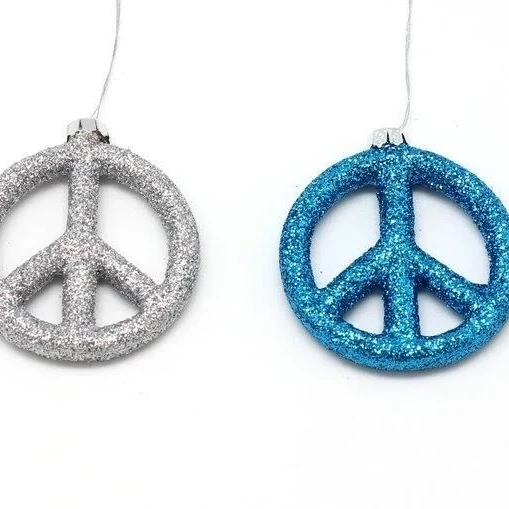Glittering Peace Sign Ornaments Blue/Silverin Ball Ornaments from Home