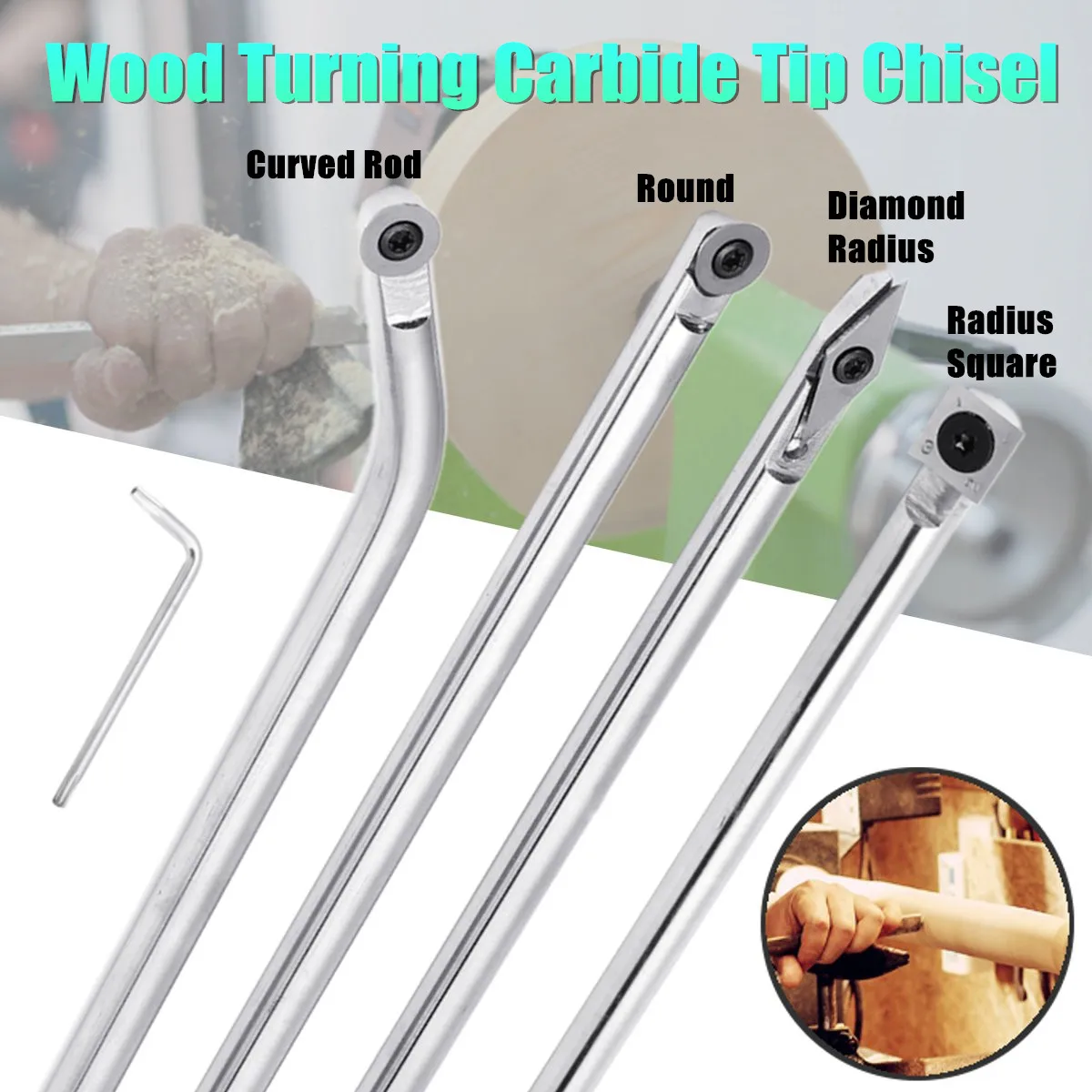 

Wood Turning Carbide Tip Chisel Round/Radius Square/Diamond Radius/Curved Rod Alloy Steel