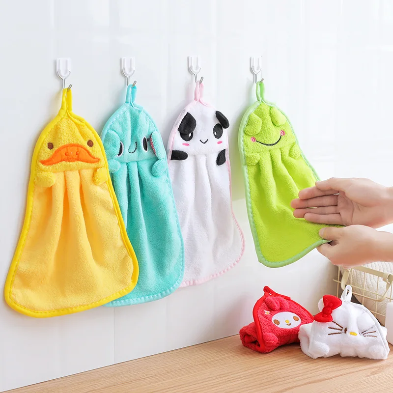 

1 Pcs Cute Cartoon Eco-friendly Candy Colors Soft Coral Velvet Cartoon Animal Towel Can Be Hung Kitchen Cleaning Used