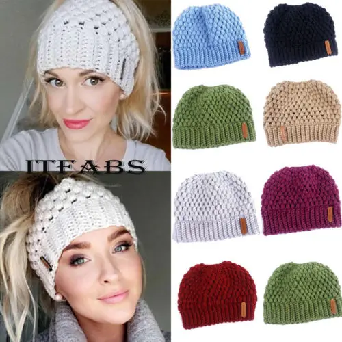 Вязаная шапка женская зимняя теплая с хвостиком|Женские Skullies и шапочки| |