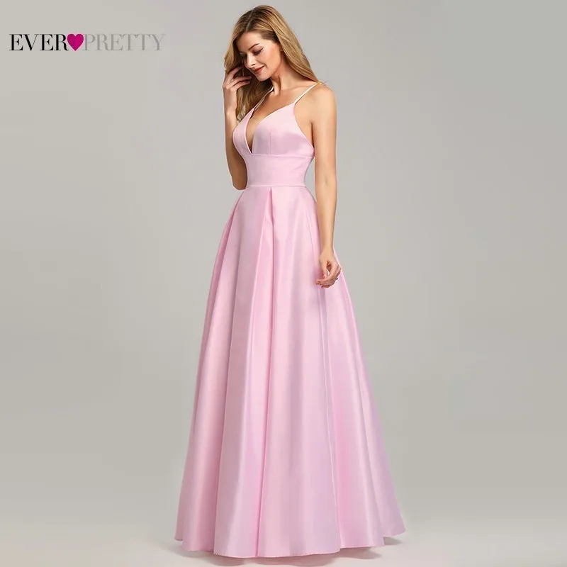 Rosa Abiti stile Quinceanera Lungo Mai Abbastanza EP07927 A Buon Mercato In Raso Con Scollo A V Senza Maniche Backless Prom Abiti Del Partito 2019 Abiti De 15