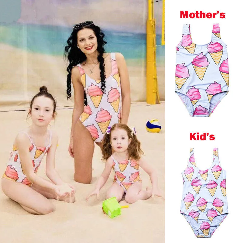 

Women Kid Baby Girl Swimwear One-piece Bikini 2019 Summer Family Swimwear Mother and Daughter Swimsuit Bathing Suit
