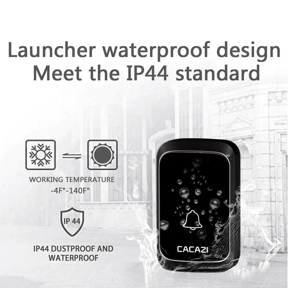 Cacazi Waterproof Wireless Doorbell Dc Battery-Operated 300M Remote Led Flashing Light Smart Home Cordless Doorbell Cacazi Waterproof Wireless Doorbell Dc Battery-Operated 300M Remote Led Flashing Light Smart Home Cordless Doorbell