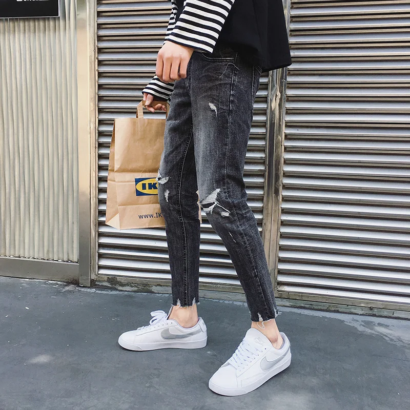 Summer Jeans Men Slim Fashion Washed Retro Torn Holes Denim Pants Man Streetwear Trend Wild Hip Hop Cowboy Trousers Male Clothes