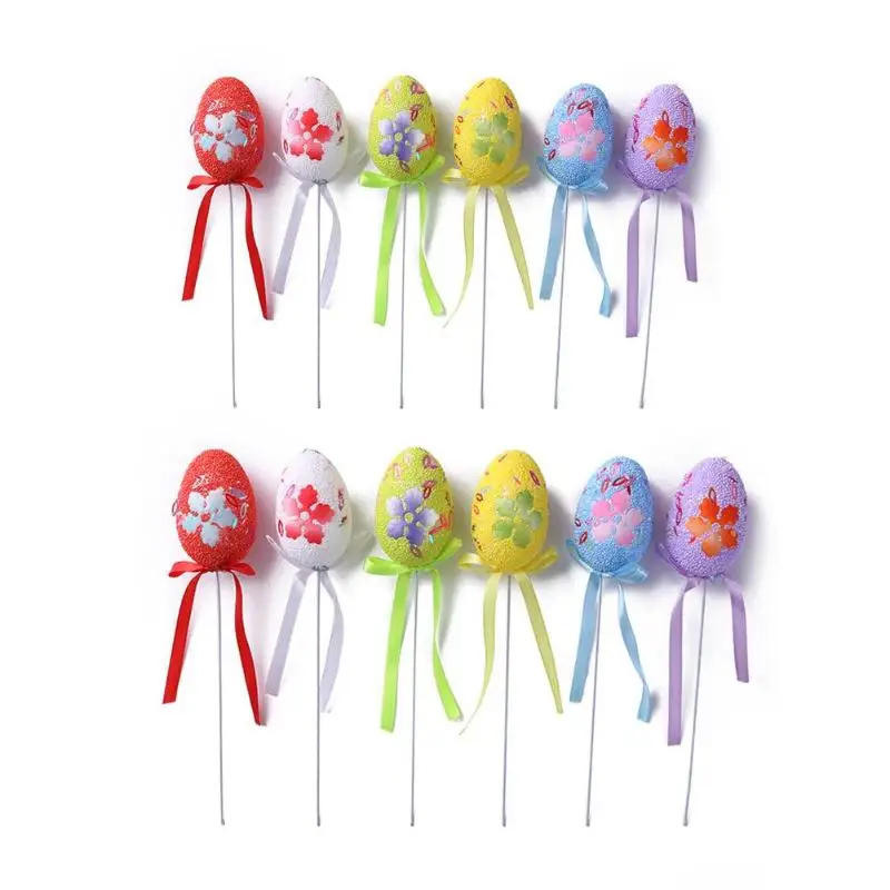 

6pcs/bag Cute Easter Eggs DIY Colorful Print Simulation Eggs Kindergarten Hand Crafts Gadget Party Decoration Ornaments