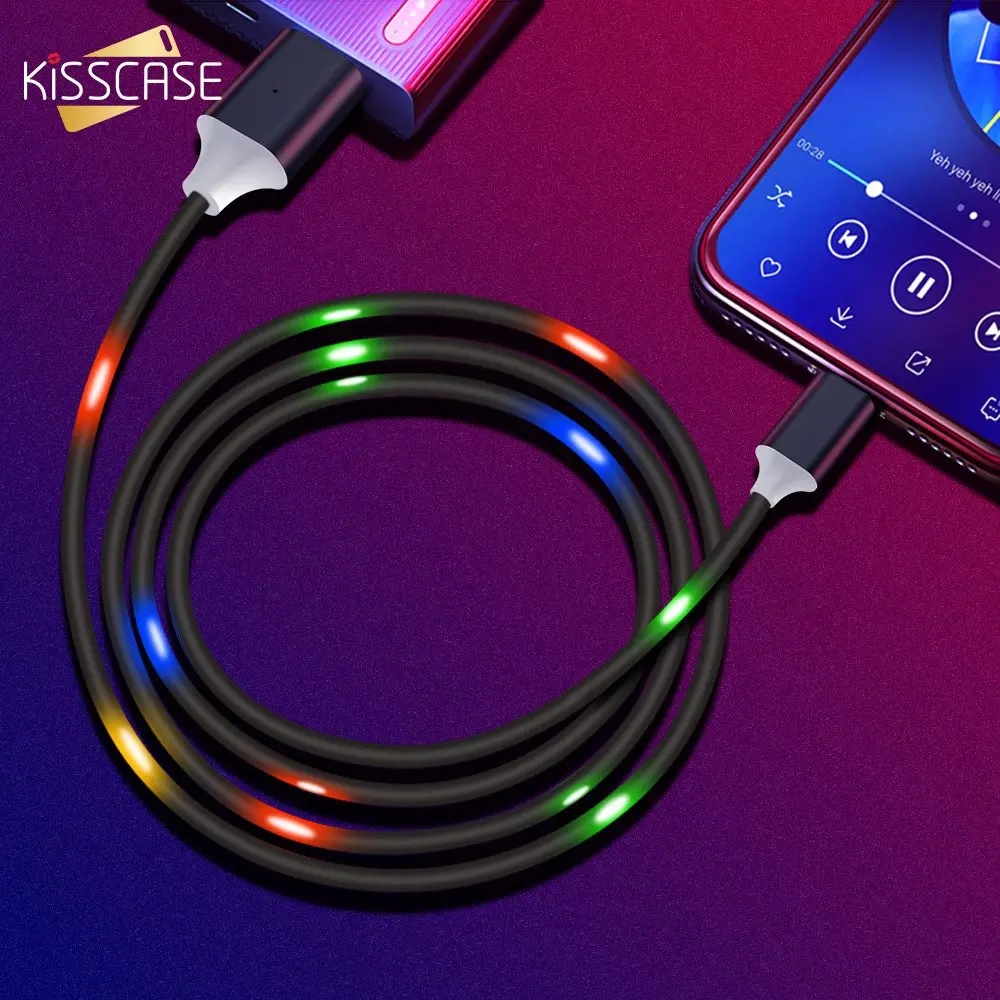 

KISSCASE 2A USB Type C Cable for Xiaomi Redmi Note 7 4X Fast Charging LED Voice Control USB Cable for Samsung S10 S9 Mobile Cord