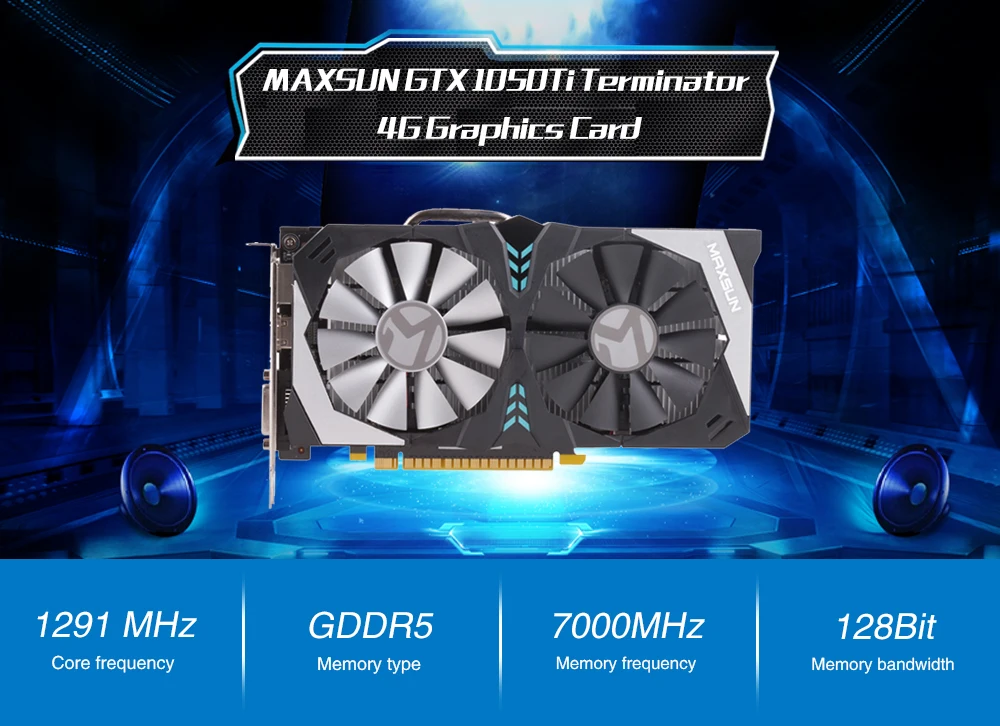 Видеокарта MAXSUN GTX 1050Ti Terminator 4G M.4 для игр GDDR5 128 бит HDMI DP 768 CUDA с поддержкой Linux/Windows 10