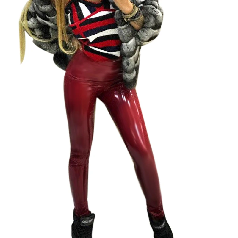 

PU, polyester Pants Women Trousers Elastic Waist Pants High Waist Skinny Casual Pencil Pants Shiny Leggings Woman