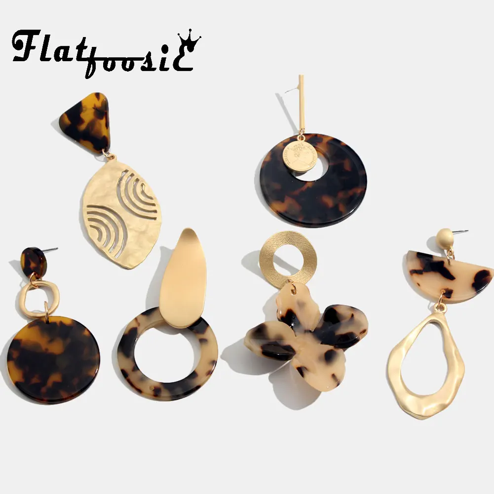 

Flatfoosie Fashion ZA Resin Dangle Earrings For Women Gold Color Punk Geometric Acrylic Long Drop Earring Bohemian Party Jewelry