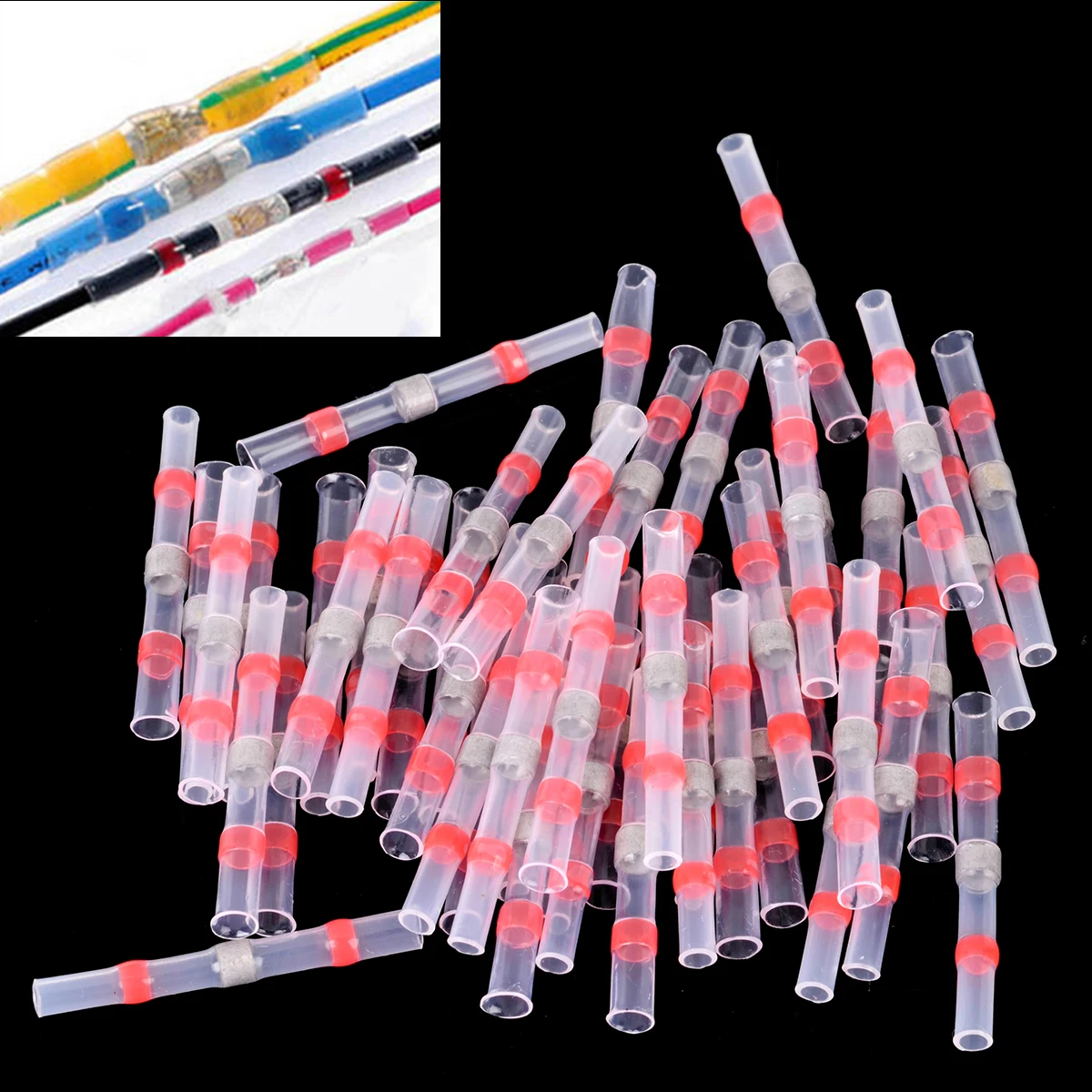 

50pcs AWG22-18 Heat Shrink Connectors Terminal Waterproof Seal Solder Sleeves Electrical Wire Butt Connectors