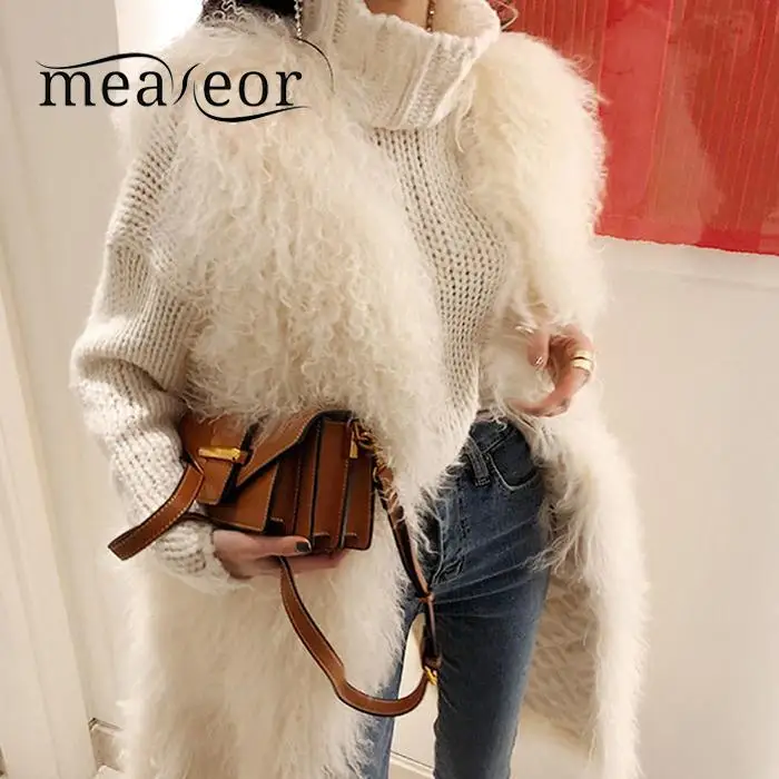 Meaneor Winter Warm Women Coats Casual Faux Fur Vest Sleeveless Cardigan Thick Winter Coat Solid Asymmetrical Overcoat Vests