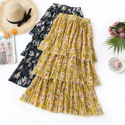 2019 женские летние длинные юбки с рюшами шифоновая многослойная юбка-пачка уличный пляжный стиль цветочный принт плиссированные