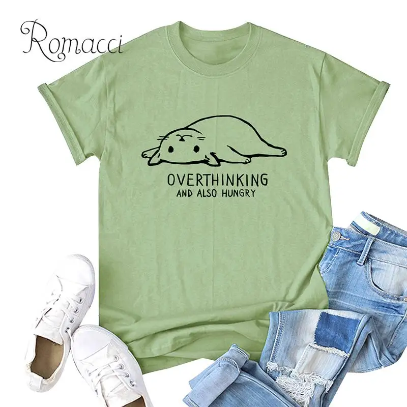 

Romacci Womens Oversized T-shirt Contrast Cat Letter Print Plus Size Cotton T Shirt O Neck Short Sleeve Lovely Casual Summer Top