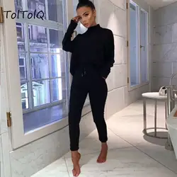 TolTolQ 2019 сексуальный комплект из 2 предметов для досуга с длинным рукавом и брюки повязки повседневные Костюмы комплект из двух предметов