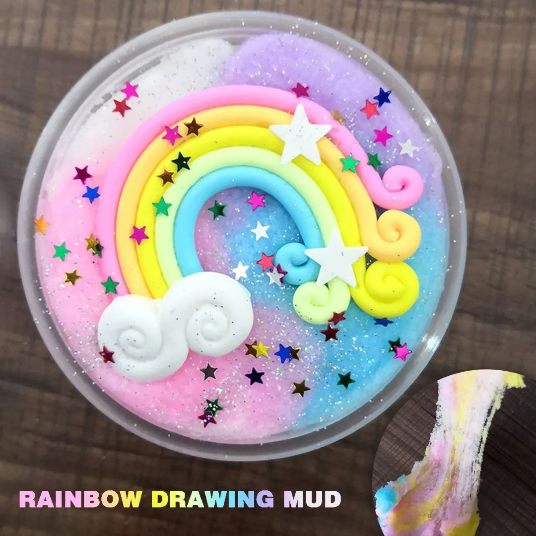 

New Arrival Rainbow Drawn Slime 60ml Plasticine Snowflake Mud Stress Relieve Colorful Slime Kids Toy Gift