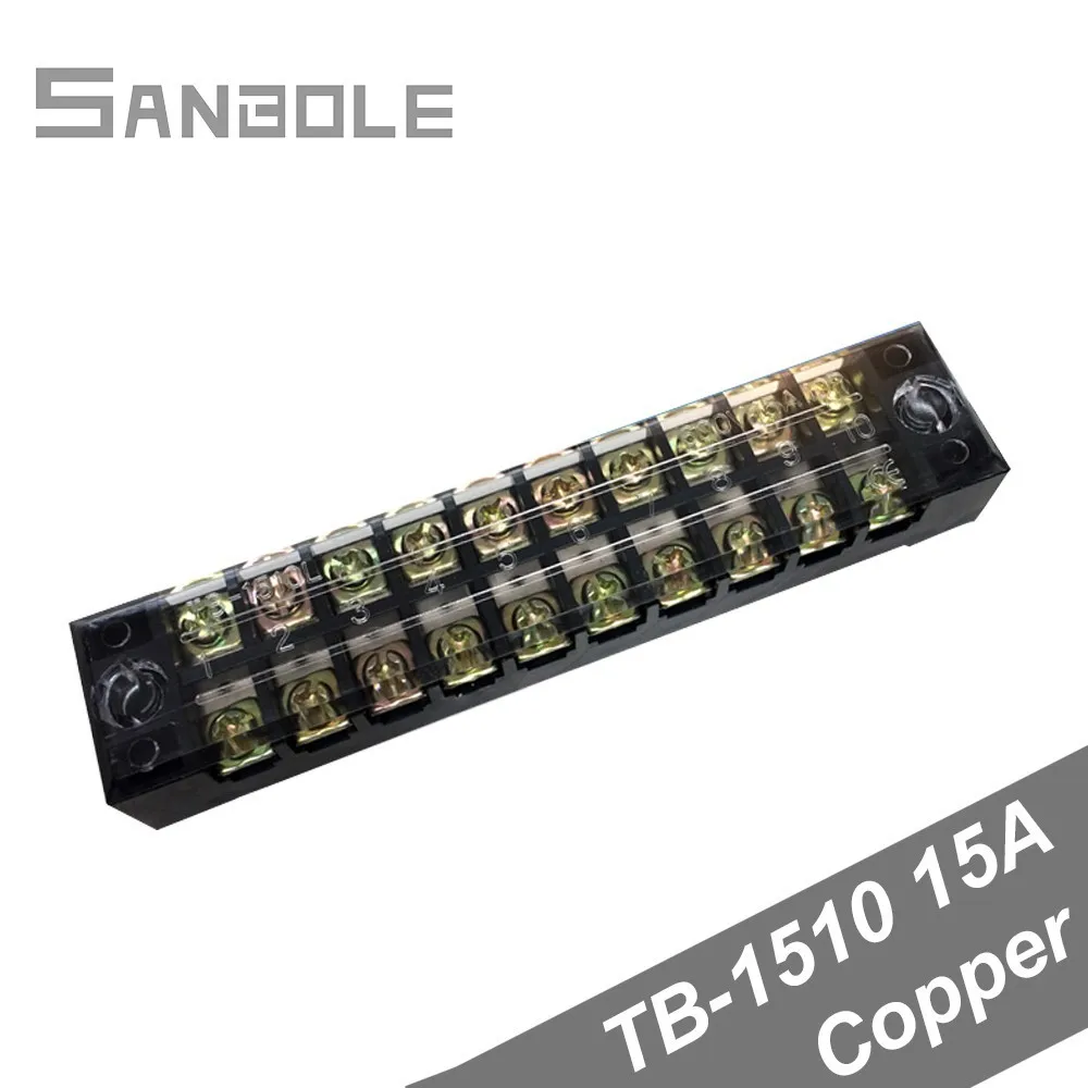 

TBC-1510/TB-1510 Terminal Block Fixed Type 15A 600V 10 Position Dual Row 0.5-1.5mm2 Connection Electrical Copper
