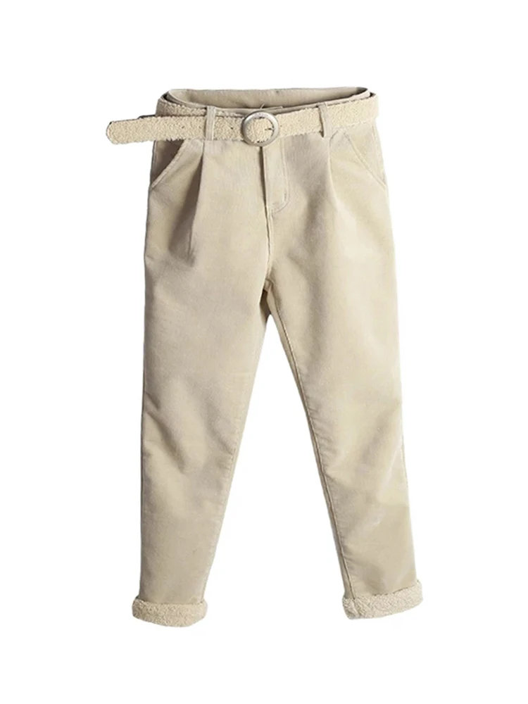 

Thicken Lambs Wool Stitching Corduroy Casual Pants Women With Belt Warm Winter Pants Women Corduroy Trousers Harem Pants