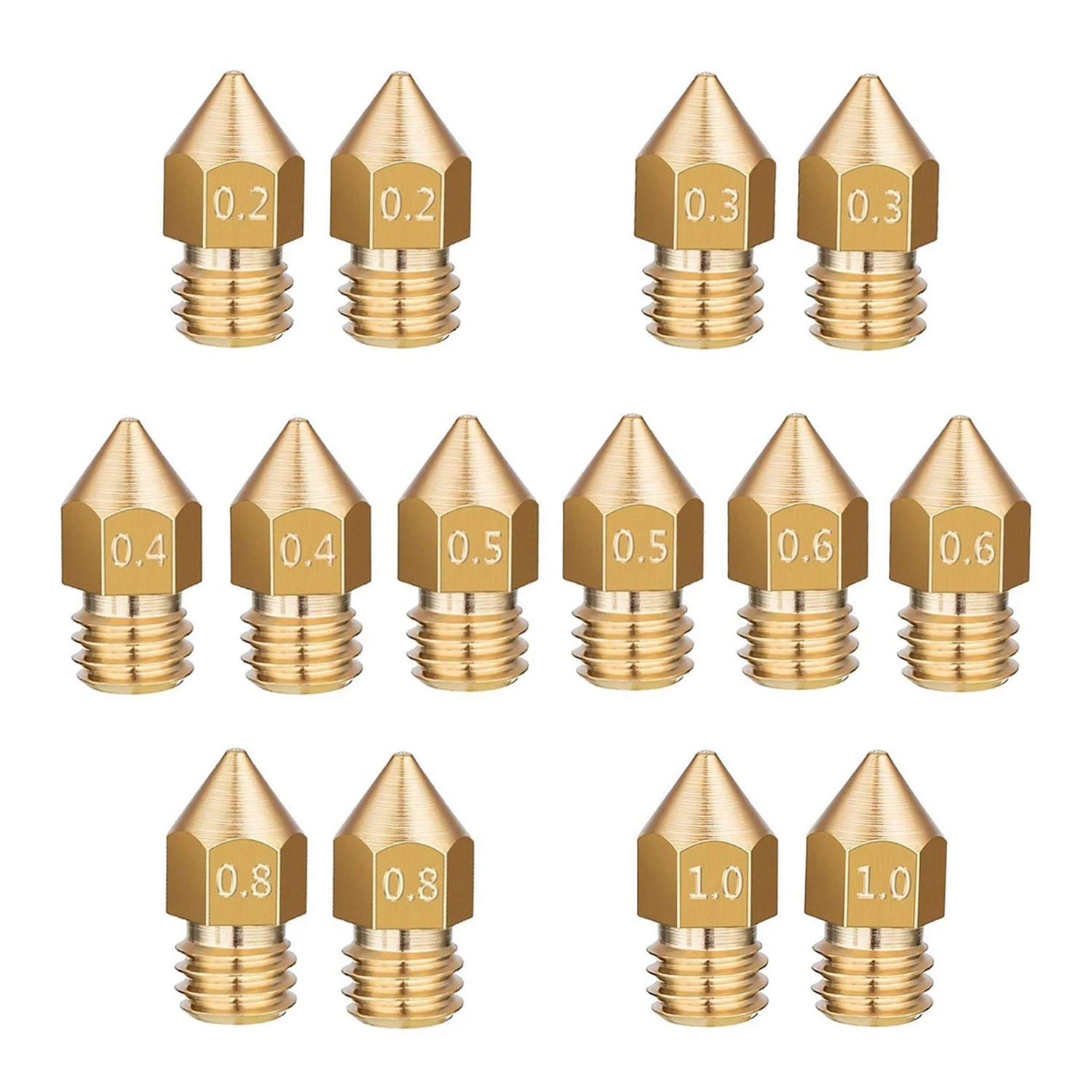 

14pcs MK8 Extruder Brass Nozzle for 3D Printer Makerbot with 7 Sizes 0.2mm, 0.3mm, 0.4mm, 0.5mm, 0.6mm, 0.8mm, 1.0mm (2pcs for