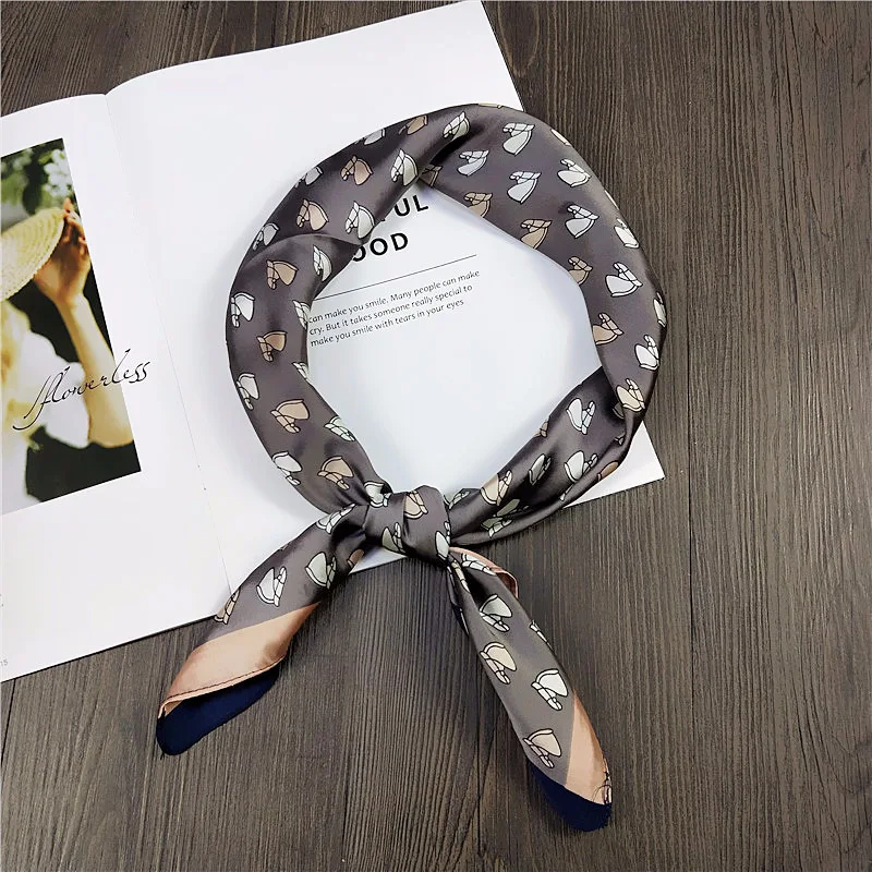 

Women Square Scarf 70*70 Little Horse Head Print Navy Blue Chiffon Silk Scarves Lady Neckerchief Headbands Bandana