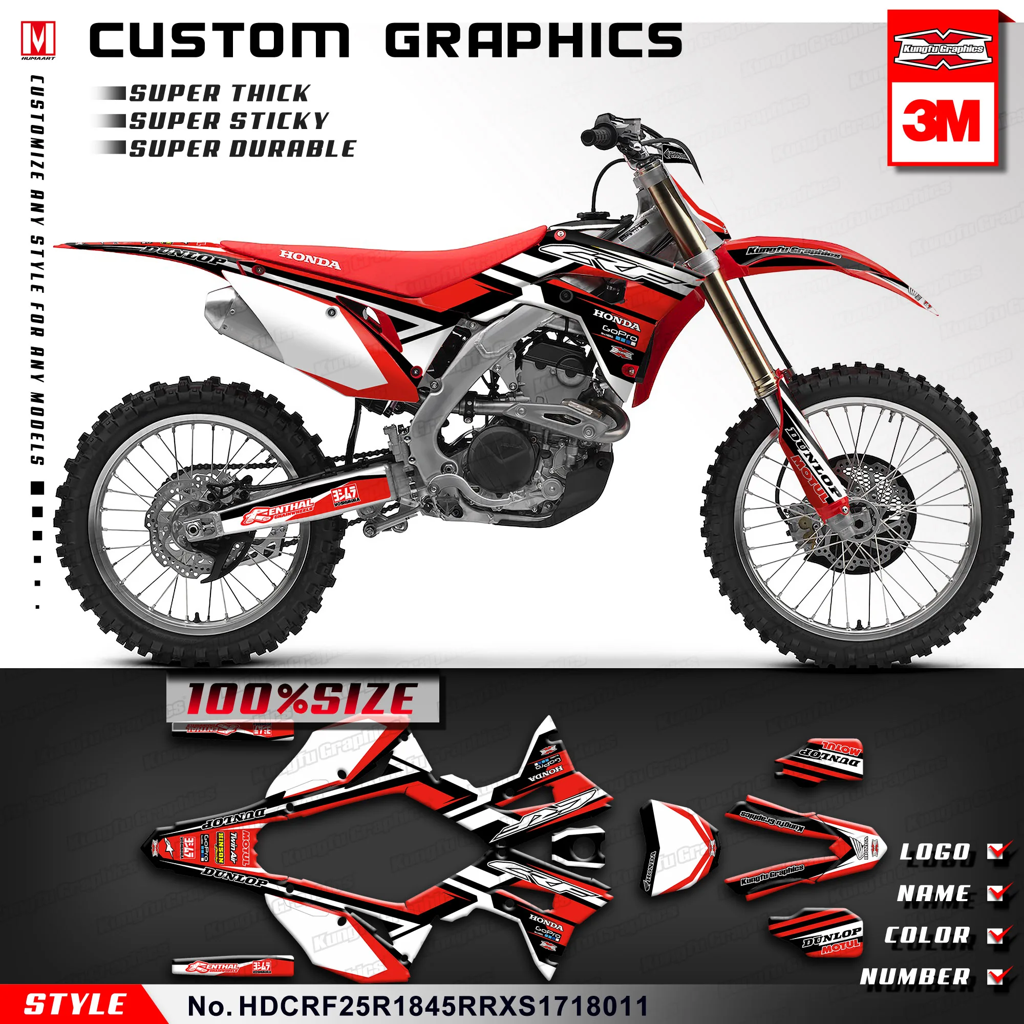 KUNGFU графика рестиль мотоцикл набор наклеек виниловые наклейки для Honda CRF250R CRF 250R