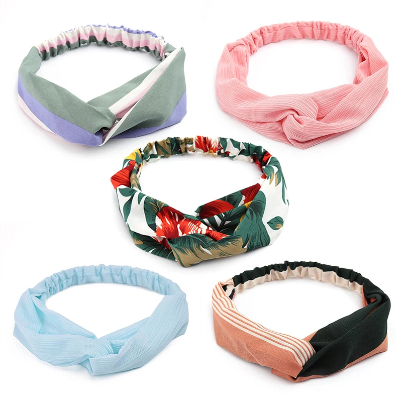 

Vintage Floral Print Headband Cross Elastic Striped Hairband Women's Turban Headwear Trendy Headwrap fashion Hair Accessories