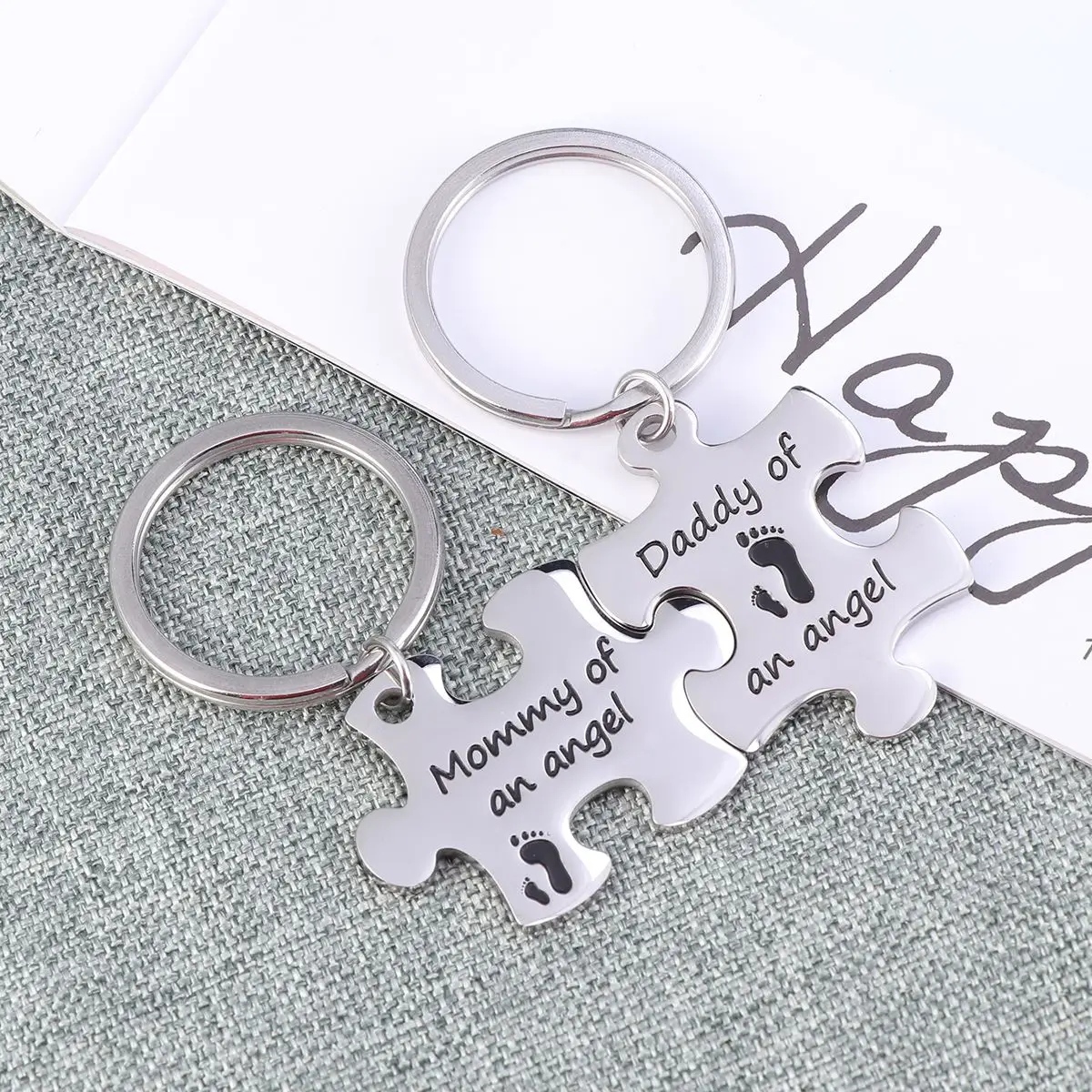 

2-Pcs Puzzle Nickle-free Mommy Daddy of an Angel Keychain Set Miscarriage Jewelry Sympathy Gift Baby Memorial Gift