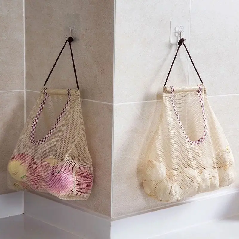 

NEW Hanging Kitchen Onion Storage Reusable Produce Bag Breathable Potato Garlic Organizer Fruit Vegetable Basket Mesh Grocery