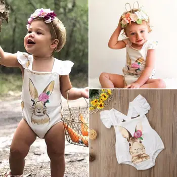 

Easter Rabbit Print Romper Infant Baby Girl Jumpsuit Ruffled Playsuit Clothes One-pieces Sunsuit Outfits Casual