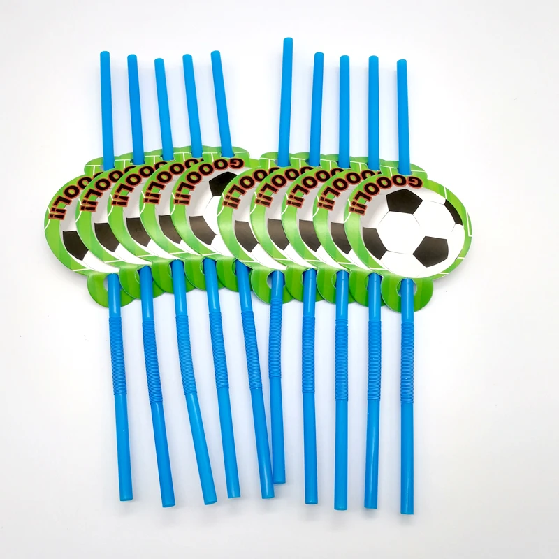 

10pcs/lot Soccer Ball Theme Happy Birthday Party Football Plastic Drinking Straws Kids Favors Decoration Baby Shower Sucker
