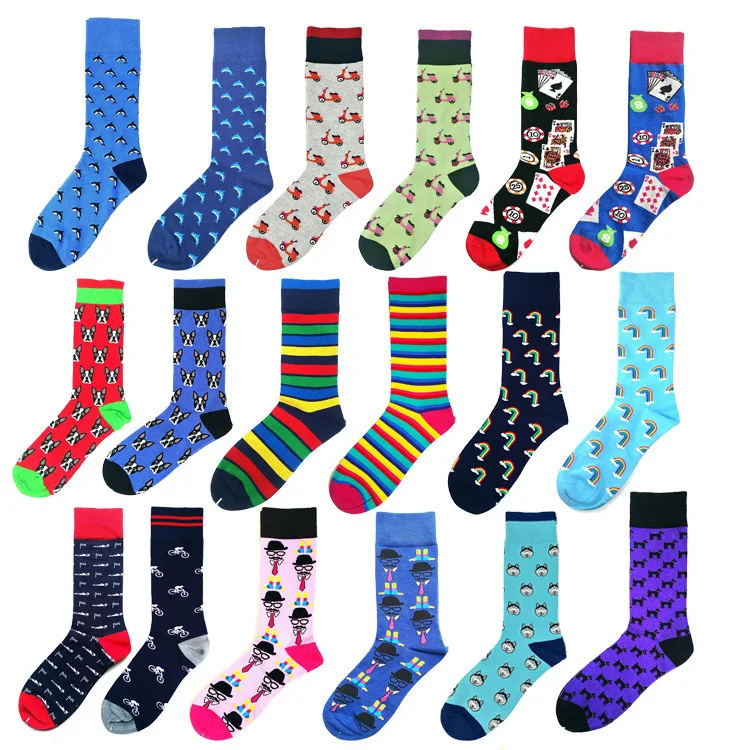 

Colorful Rainbow Striped Printing Men Socks Funny Poker Casual Sokken Comfort Combed Cotton Motion Harajuku Chaussette Homme