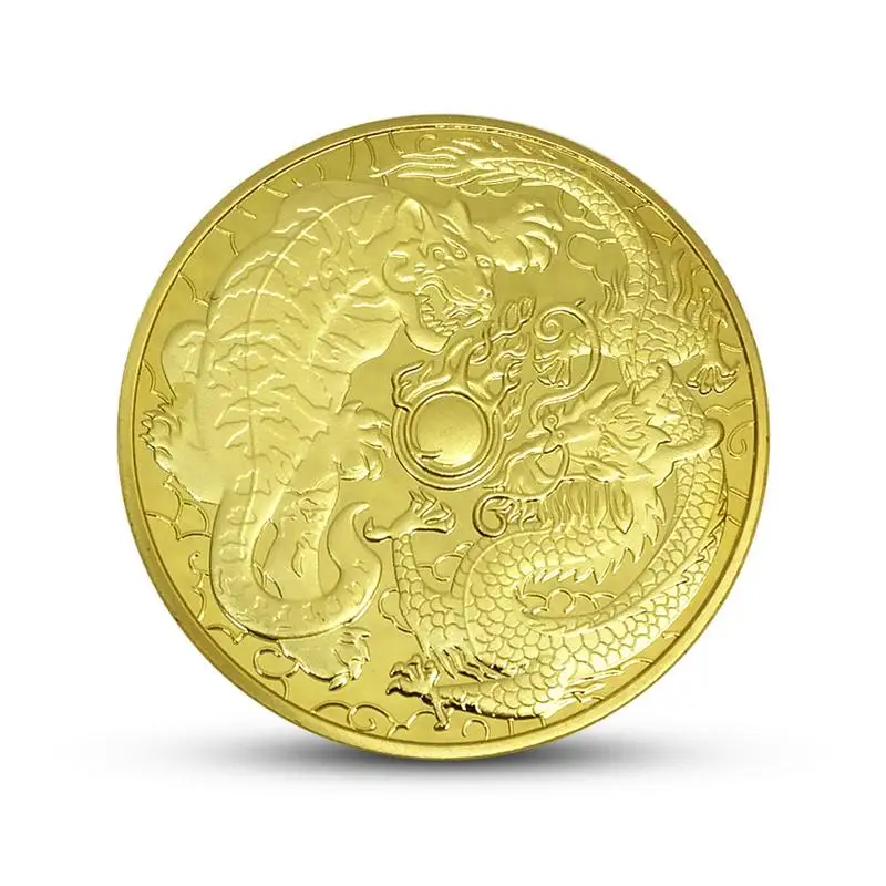 

Dragon Battle Tiger Silver Gold Plated Commemorative Coin Animal Alloy Antique Commemorative Coin Love Medal Art Collection