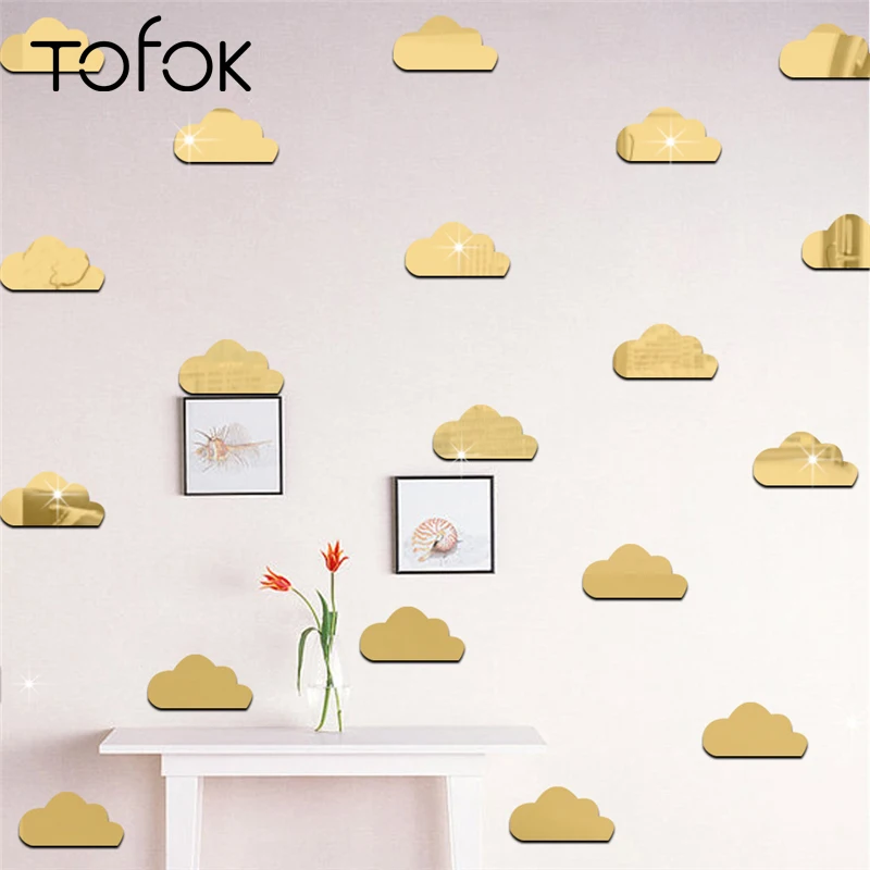 

Tofok 10pcs/set Clouds Wall Sticker Acrylic Mirror Surface Wall Decals Home Decoration Children Room Nursery Living Room Decals