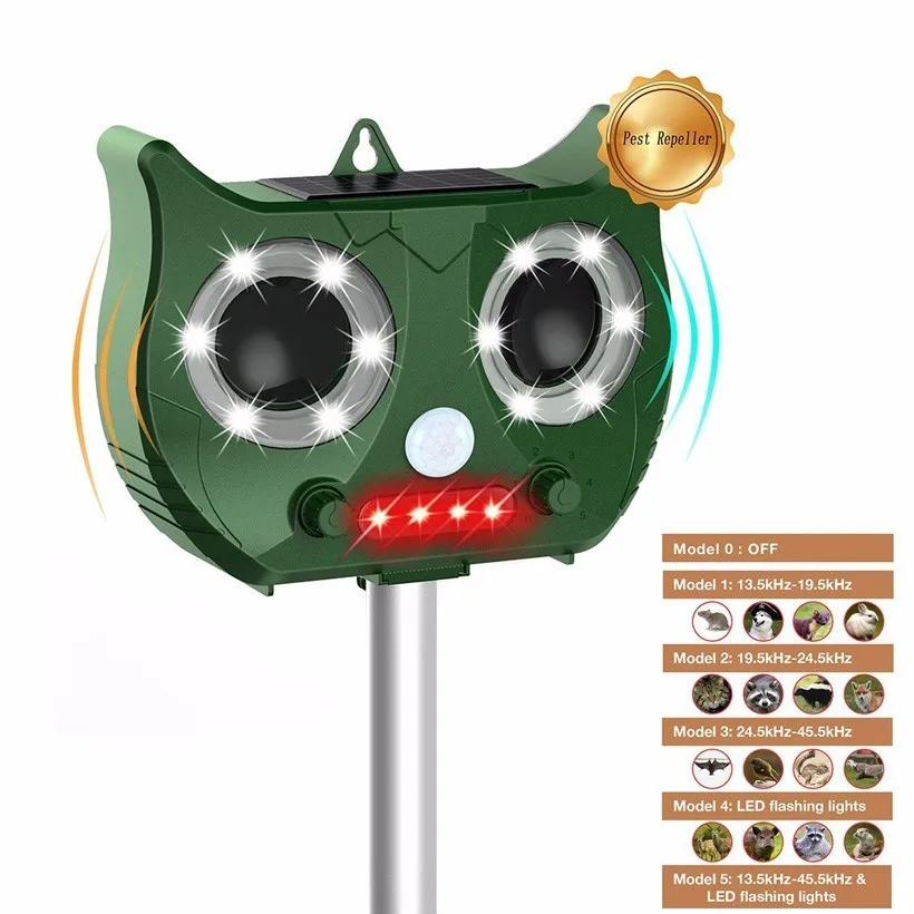 

Outdoor Ultrasonic Solar Pest Repeller LED flash Animal Pest Mouse Repeller Garden Bird Cat Dog Fox Repellent Keep Animals Away