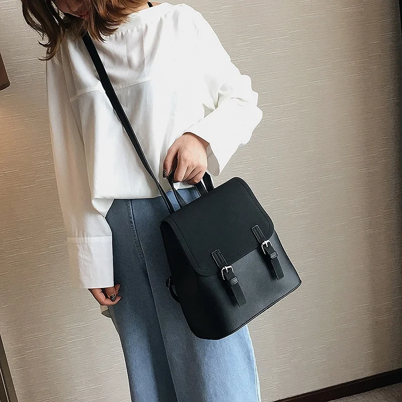 

Women'S Backpack Scrub Pu Leather Shoulder Simple Contrast Backpack