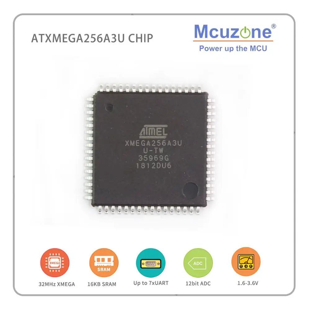 

ATxmega256A3U-AU Chips ( ATMEL xmega ) JTAG PDI ADC DAC 7 UART