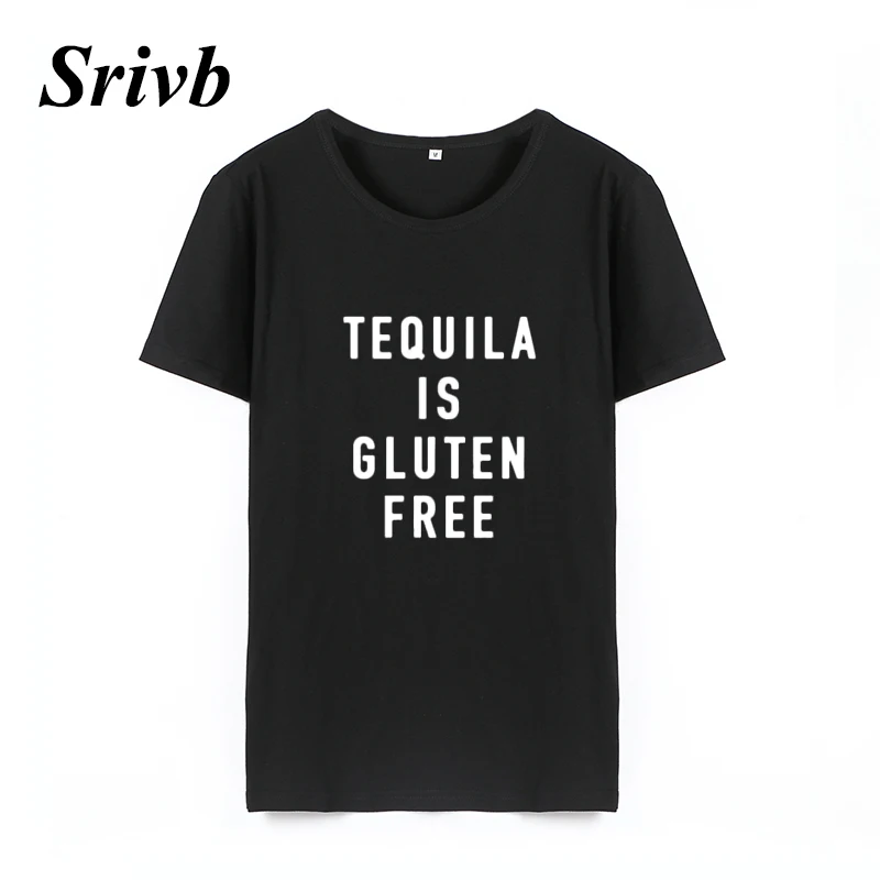 Женская футболка с надписью Srivb Tequila Is Gluten черно-белая хлопковая женская в стиле