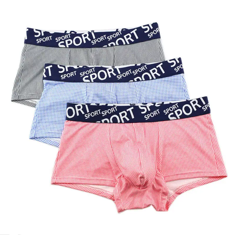 

Men Boxers Sexy Mid-waist Underwear 3pcs/lot Breathable Homme Cueca Plaid Print Underpants Males Knickers U Bulge Boxer Shorts