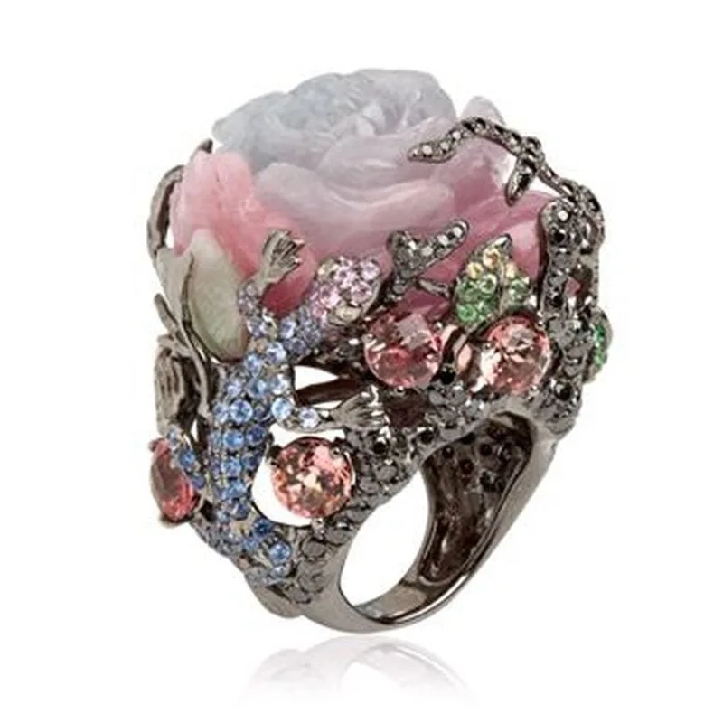 

Vintage Flower Ring Jewelry Silver Vines Lizard CZ Big Opal Rings for Women Dropshipping Bands Ring fashion jewelry