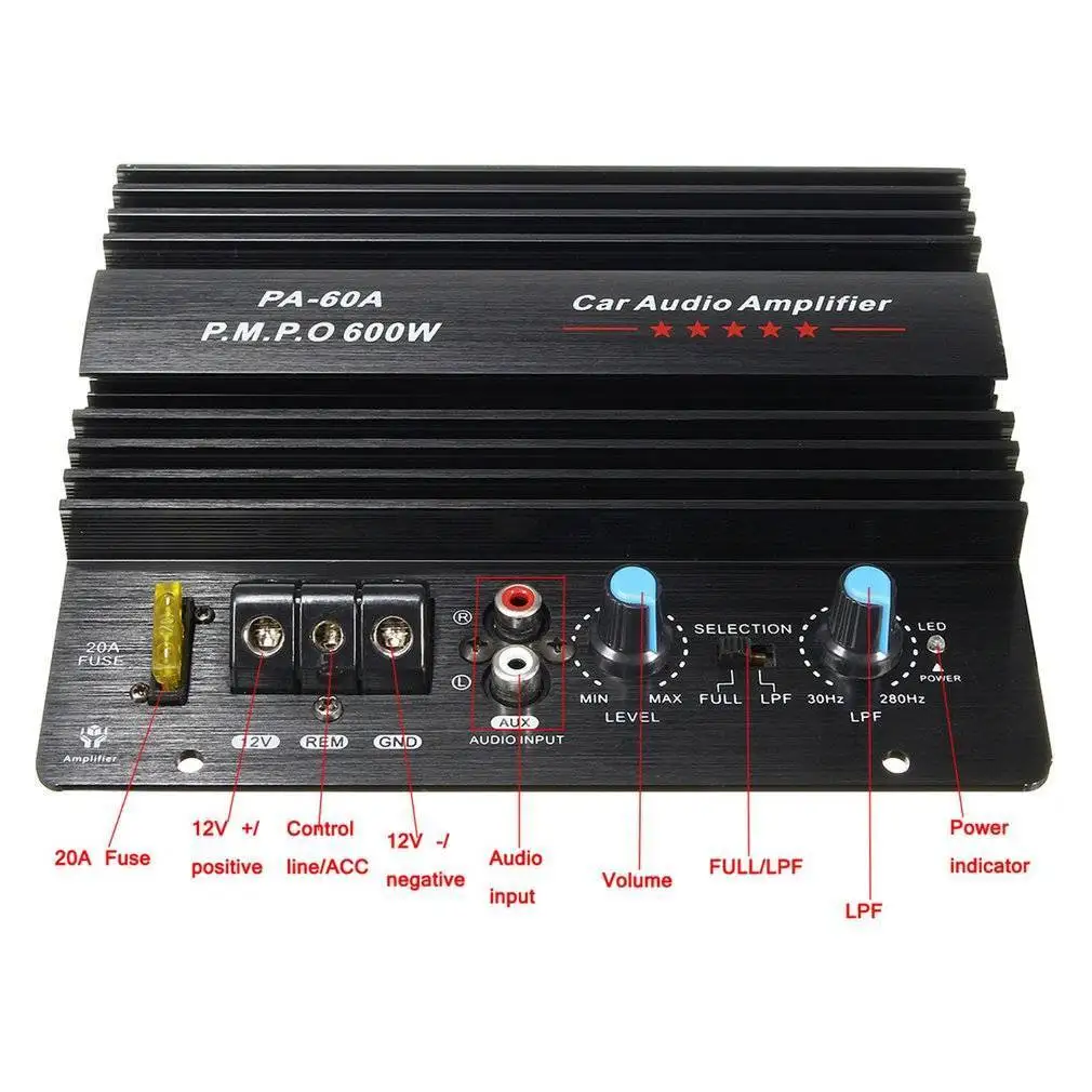 12 V 600 W placa amplificador Mono coche Audio amplificador potente bajo subwoofer Amp Pa-60A 12 V 600 W placa amplificador Mono coche Audio amplificador potente bajo subwoofer Amp Pa-60A