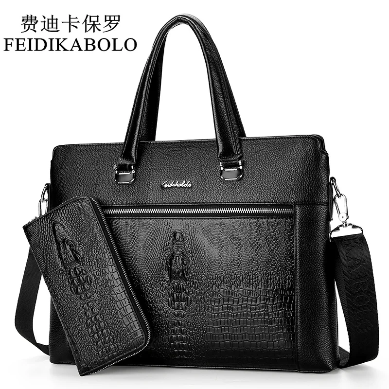 FEIDIKABOLO Luxury Black Handbags Men Messenger Bags PU Leather Man Bags Crocodile Male Men's Briefcase Man Casual Shoulder Bag