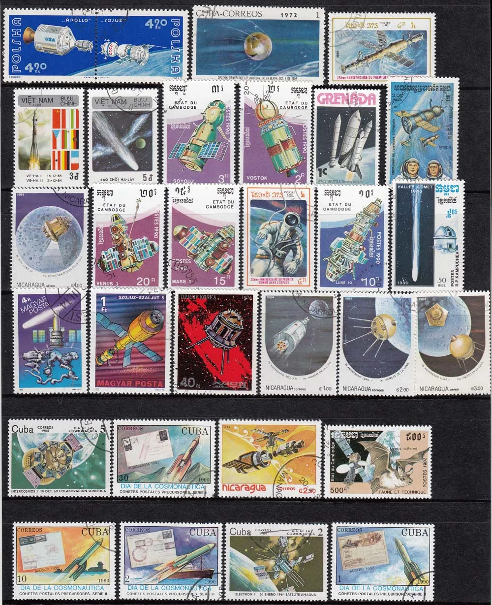 50Pcs/Lot Astronaut Space Satellite All Different From Many Countries NO Repeat Unused Postage Stamps for Collecting