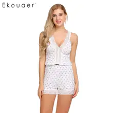 Ekouaer сексуальный пижамный комплект женская летняя одежда для сна на тонких бретелях без рукавов кружевные топы со складками и Шорты домашние костюмы ночные рубашки