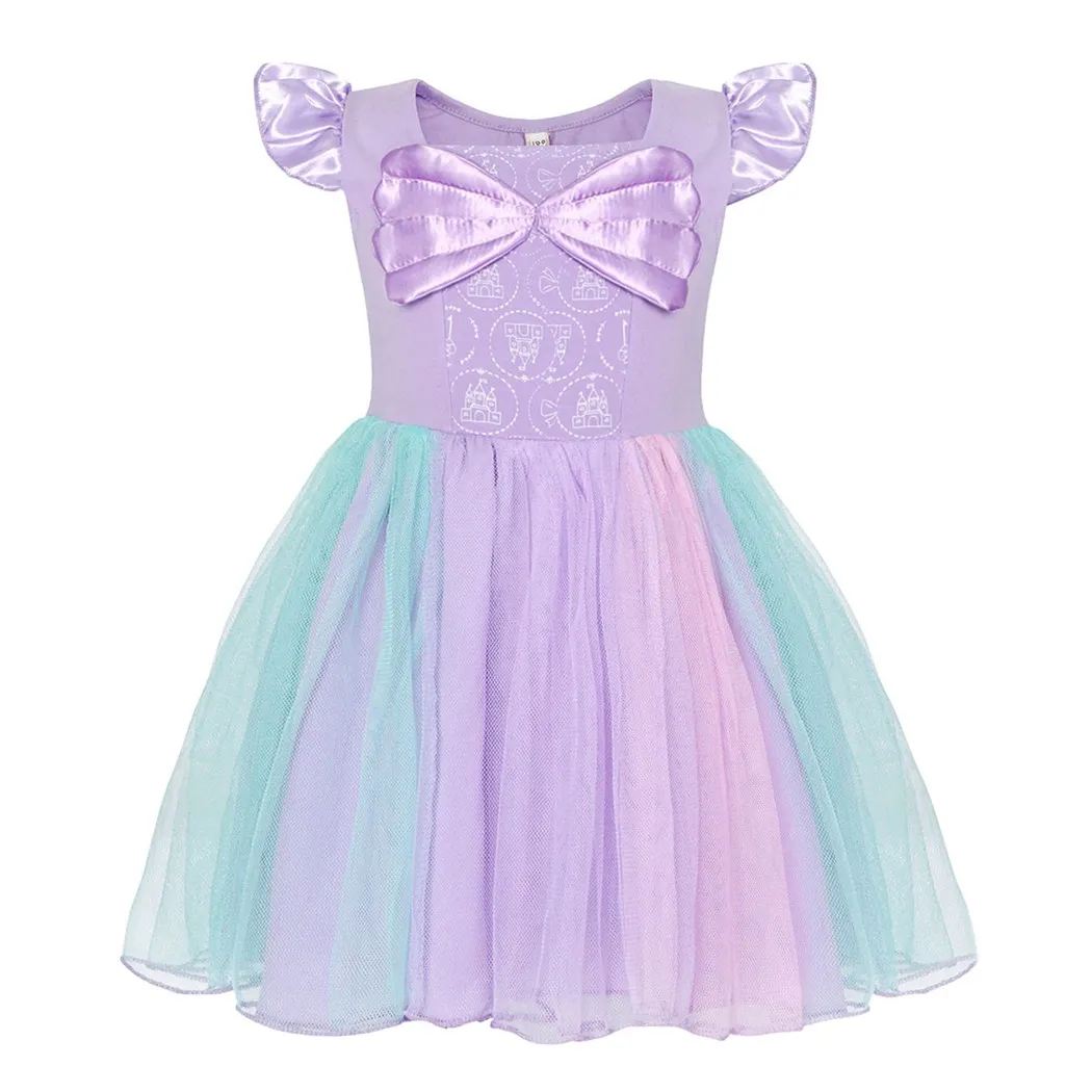 AmzBarley/платье-пачка для девочек; детский маскарадный костюм с героями мультфильмов Ариэль; детская одежда; кружевные платья с оборками и бантом для От 2 до 6 лет