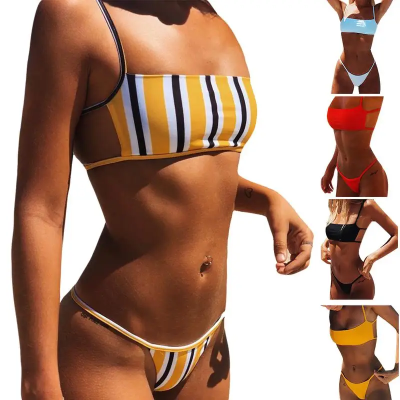 

Bikinis Set 2019 Mujer Solid Color Brazilian Beachwear Women Swimwear Push Up Padded Split Bikini Women Swimsuit Bathing Suit