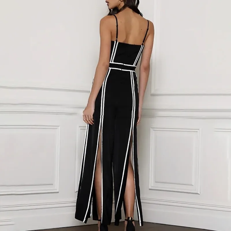TWOTWINSTYLE Spring Hit Color Sleeveless Jumpsuit Women Strap High Waist Bandages Split Wide Leg Pants Female Fashion 2020 TWOTWINSTYLE Spring Hit Color Sleeveless Jumpsuit Women Strap High Waist Bandages Split Wide Leg Pants Female Fashion 2020