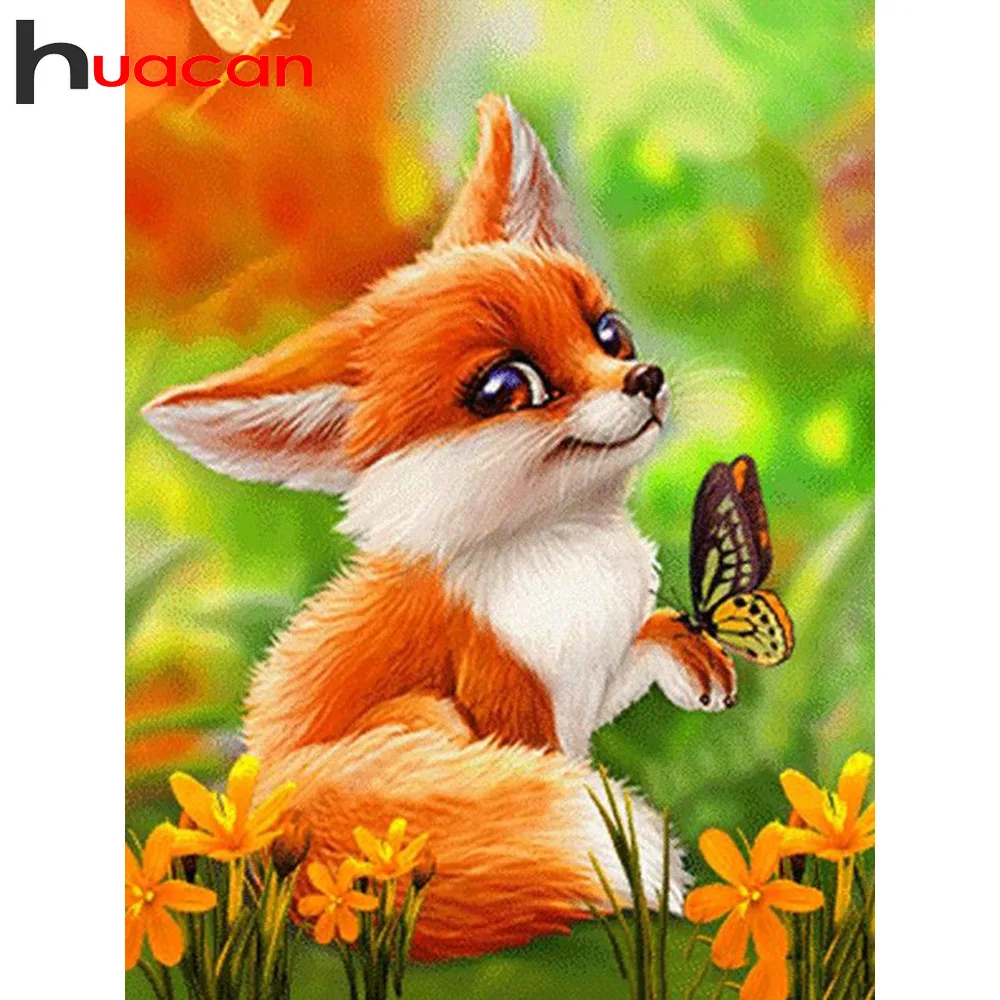 

Huacan 5D DIY Diamond Painting Animal Butterfly Diamond Embroidery Fox Full Square Mosaic Picture Of Rhinestones Home Decor