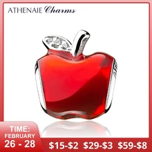 ATHENAIE Silver 925 Bead Clear CZ Red Enamel Lucky Fruit Apple Charms Fit Bracelet & Bangle and Necklace Women Gifts